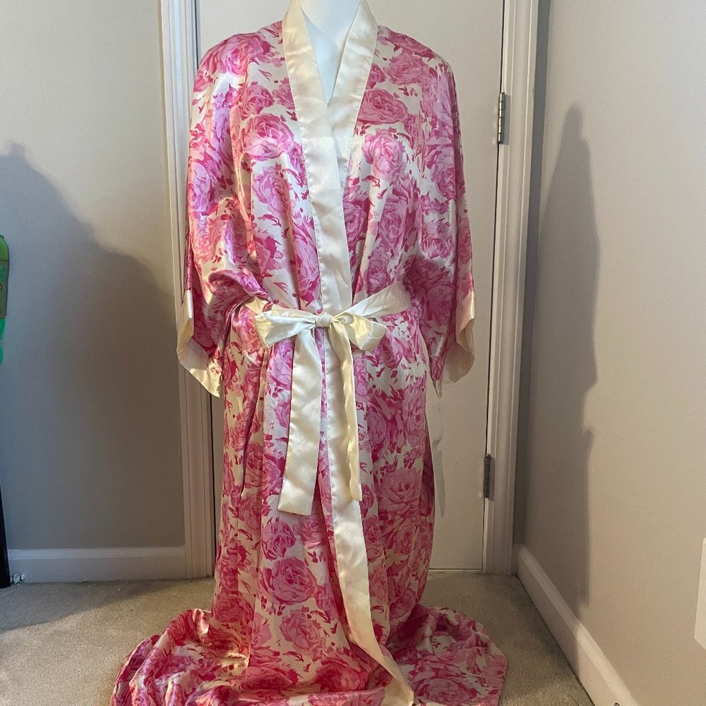 Contessa di Roma Floral Maxi Pink/Cream Silky Robe - SzL